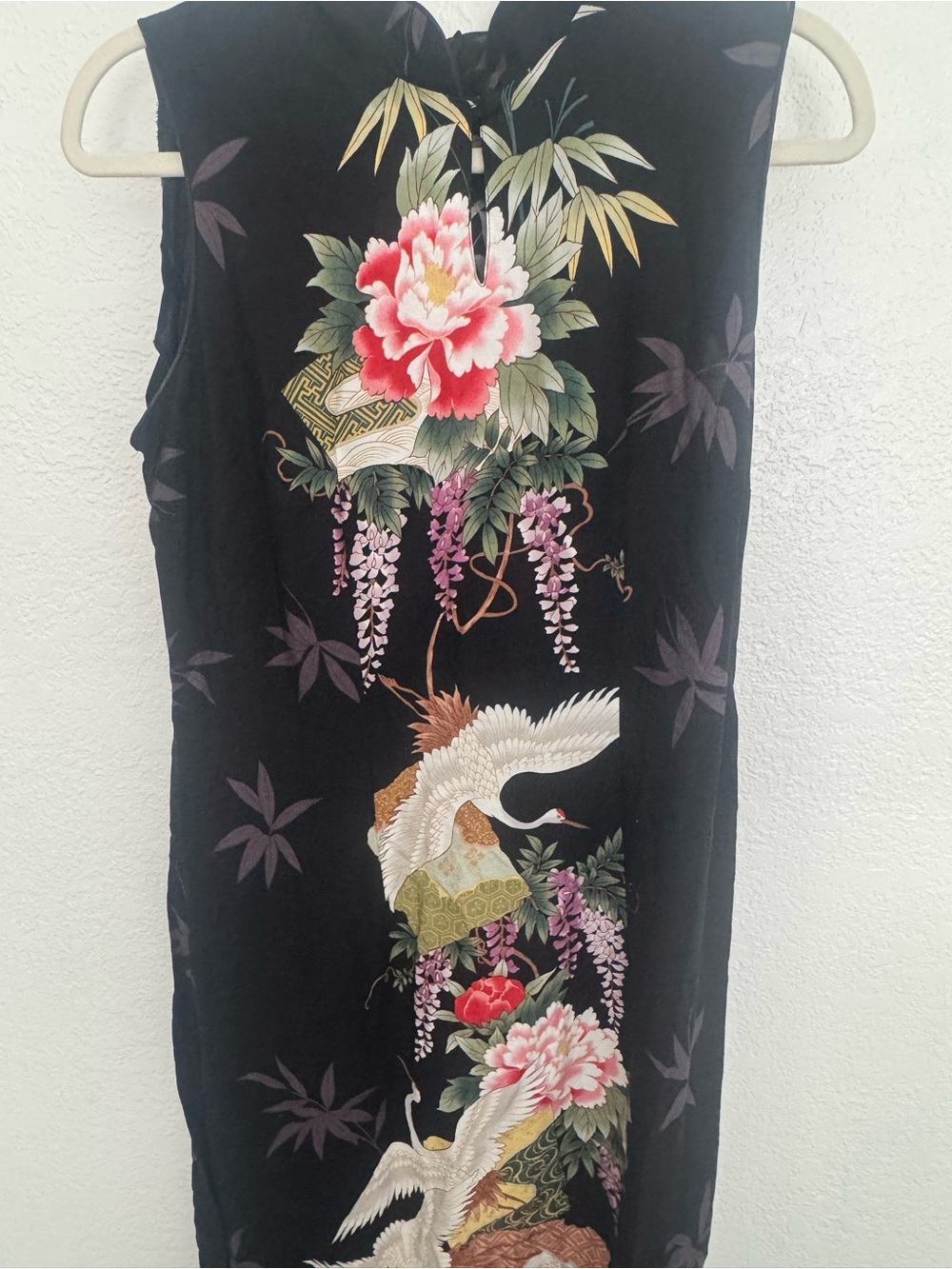 Black Floral Crane Sleeveless Dress Top